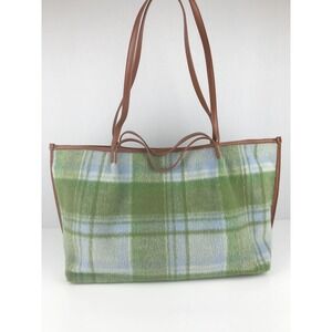 Universal Thread Plaid Tote Bag Green Blue‎ Faux Fur Leather Shoulder Bag